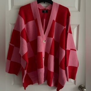 NWOT Dressed in LALA Red and Pink Checkered Women's Cardigan! L/XL